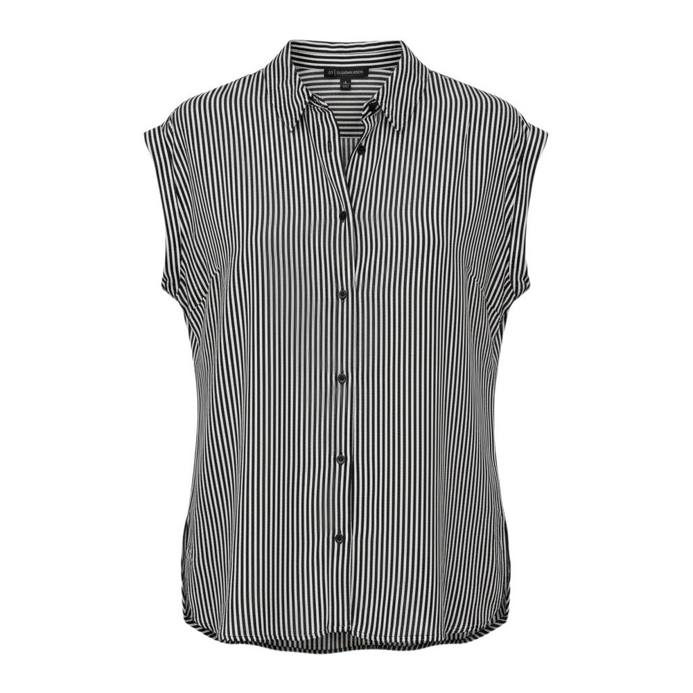 NWT Adrianna Papell Black‎ White Striped Button Blouse Medium